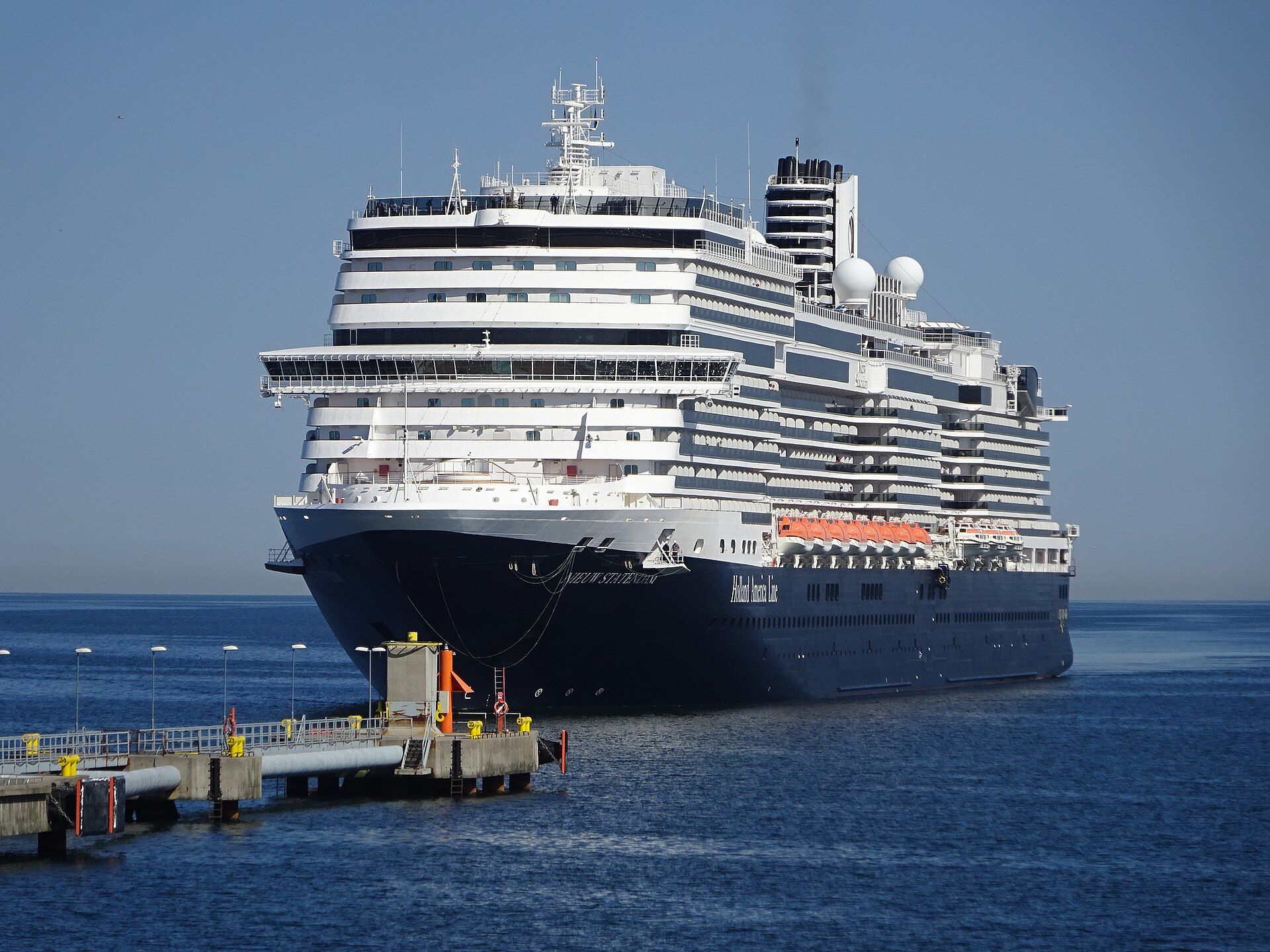 Holland America's Nieuw Statendam approaching the cruise pier in Tallinn, Estonia