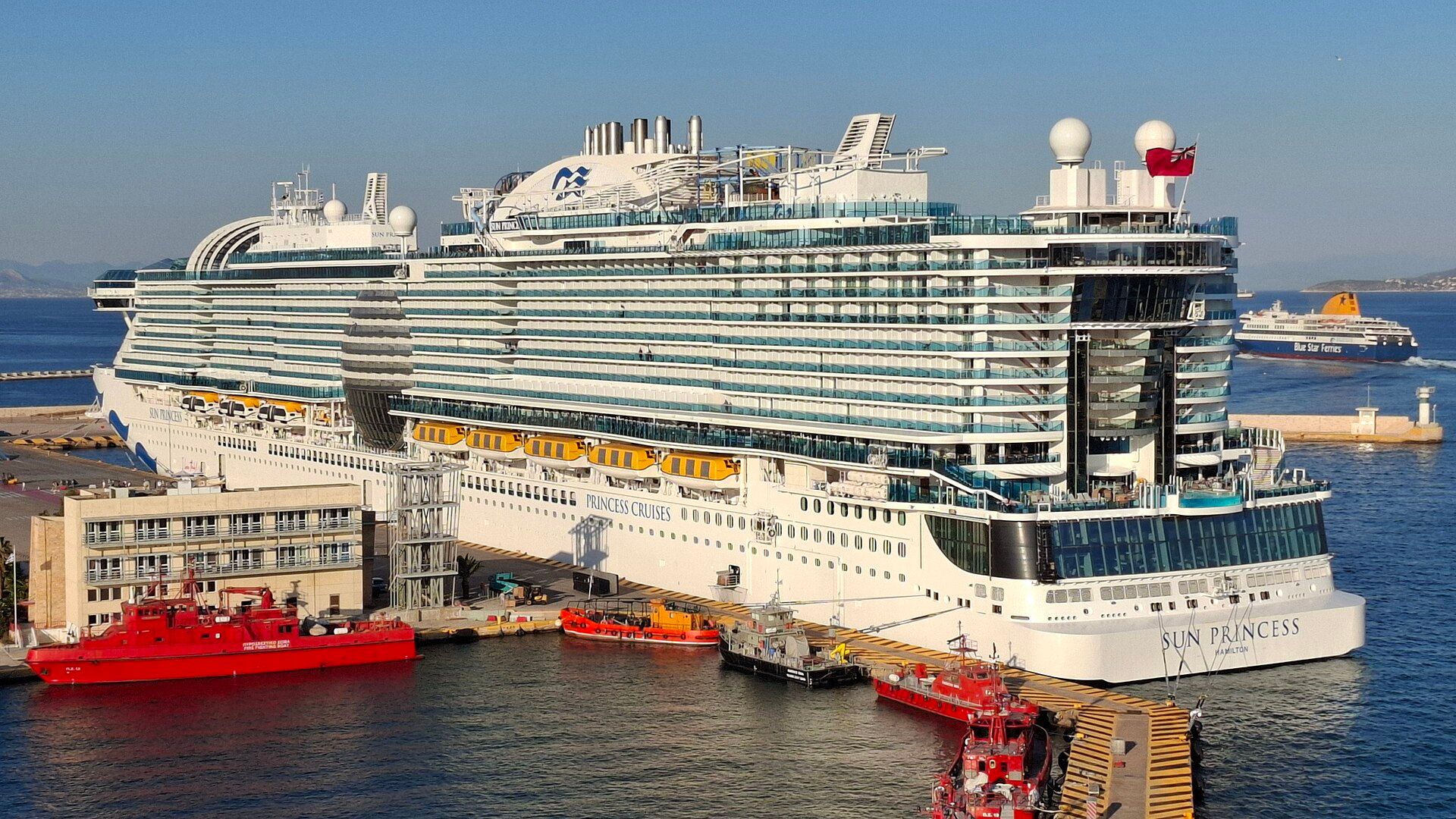 Sun Princess, Princess Cruises' Sphere-class ship, docked at Piraeus, Greece