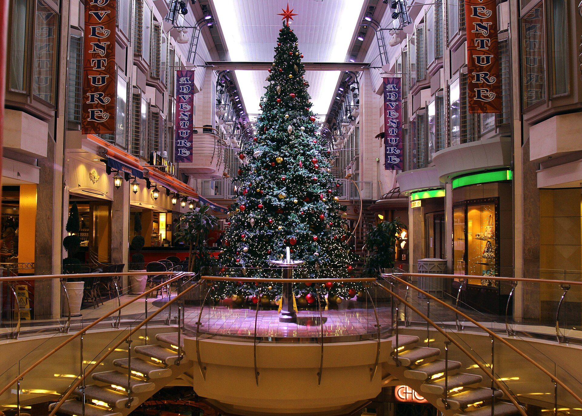 Christmas decorations on board a cruise ship