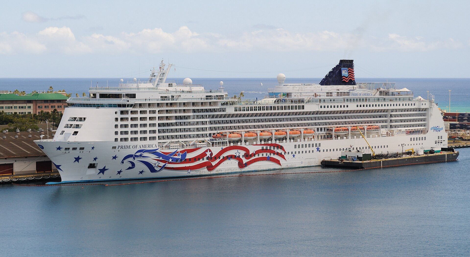 Pride of America in Honolulu Harbor, seen from Aloha Tower