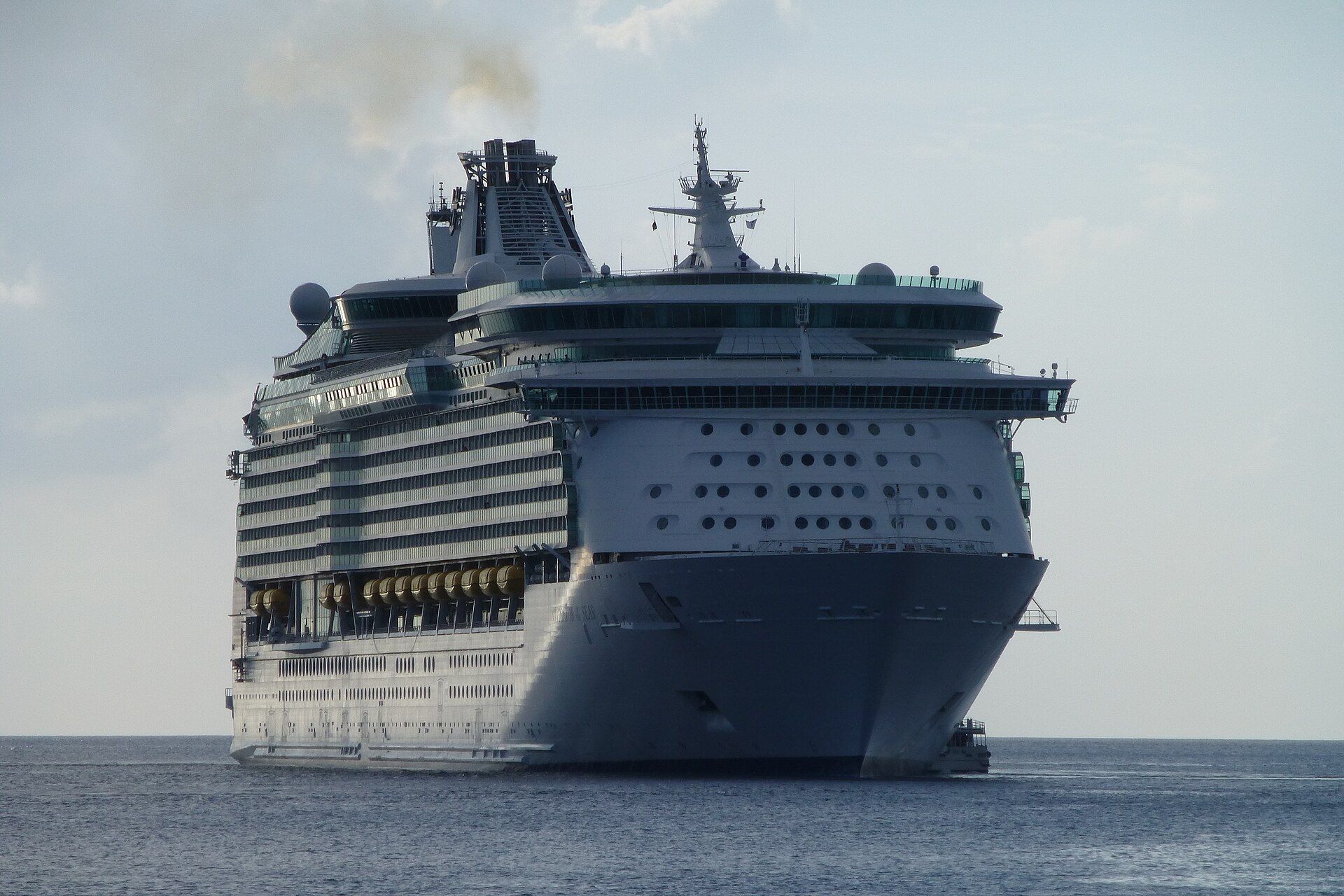 Bow view of Navigator of the Seas anchored off George Town, Grand Cayman