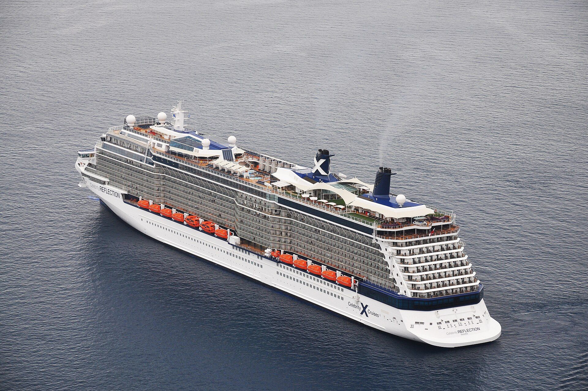 Celebrity Reflection at anchor off Santorini, Greece